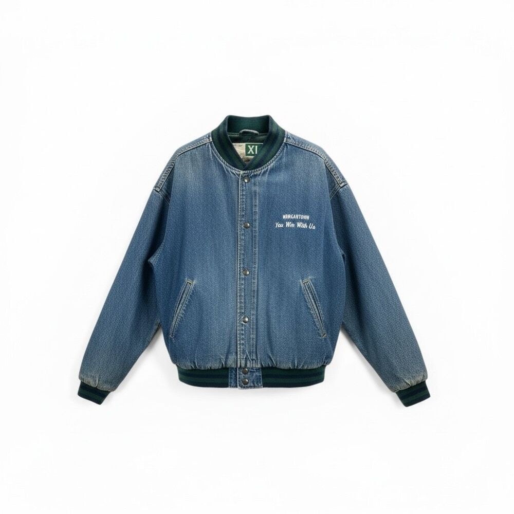VTG WearGuard Denim Bomber Jacket XL Morgantown You Win With Us 90s Workwear
